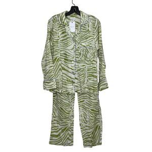 The Lazy Poet EMMA OLIVE ZEBRA Linen LONG PAJAMA SET Size XS New